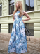 Blue 1950s All-Over Oil Painting Floral Sleeveless Dress