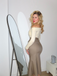 Khaki 1930s Off Shoulder Knit Belt Mermaid Dress