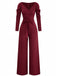 1930s Solid Ruched V-Neck Belted Jumpsuit
