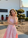 Pink 1950s Floral Jacquard Textured Spaghetti Strap Midi Dress