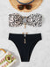Black 1970s Leopard Metal Button Strapless Swimsuit