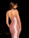 Pink 1930s Solid Satin Ruched Slit Dress