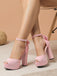 Pink Faux Suede Bow High Block Heel Shoes