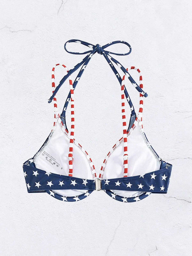 Blue & Red 1950s Stars & Stripes Bikini Top