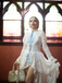White 1980s Gigot Sleeve Victorian Lace Dress