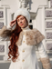 Cream 1950s Multi-Layer Fur Collar Patchwork Coat