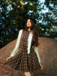Brown 1960s Plaid Bow Tie Button Swing Dress
