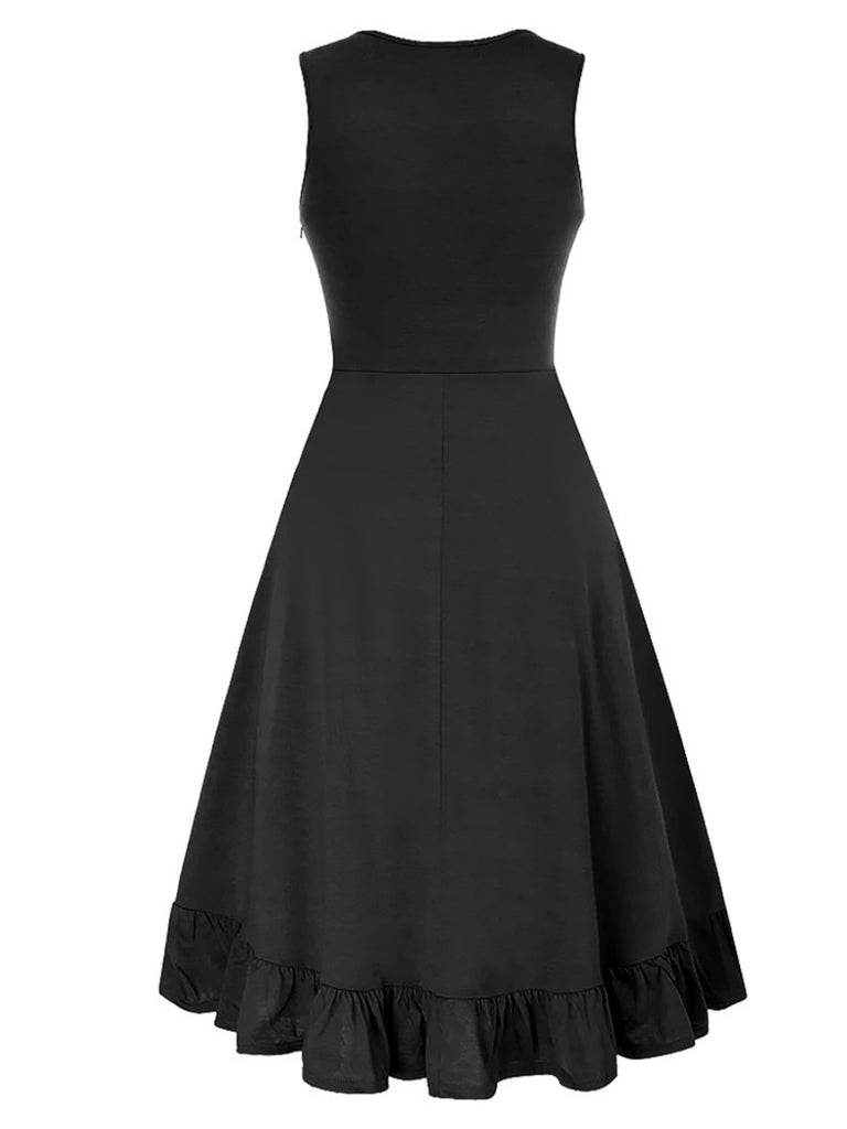 1940s Solid Sleeveless Drawstring Lace-Up Dress