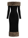 Black 1930s Leopard Fur Patchwork One-shoulder Dress