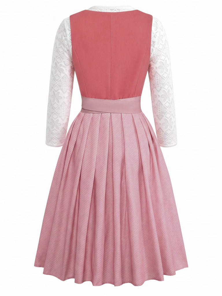 Pink 1950s Velvet Sweetheart Neck Dress & Apron & Lace Top