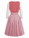 Pink 1950s Velvet Sweetheart Neck Dress & Apron & Lace Top