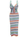 1970s Strap Colorful Stripes Lace-Up Boho Dress