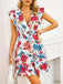 1930s V-Neck Floral Ruffles Flying Sleeve Dress