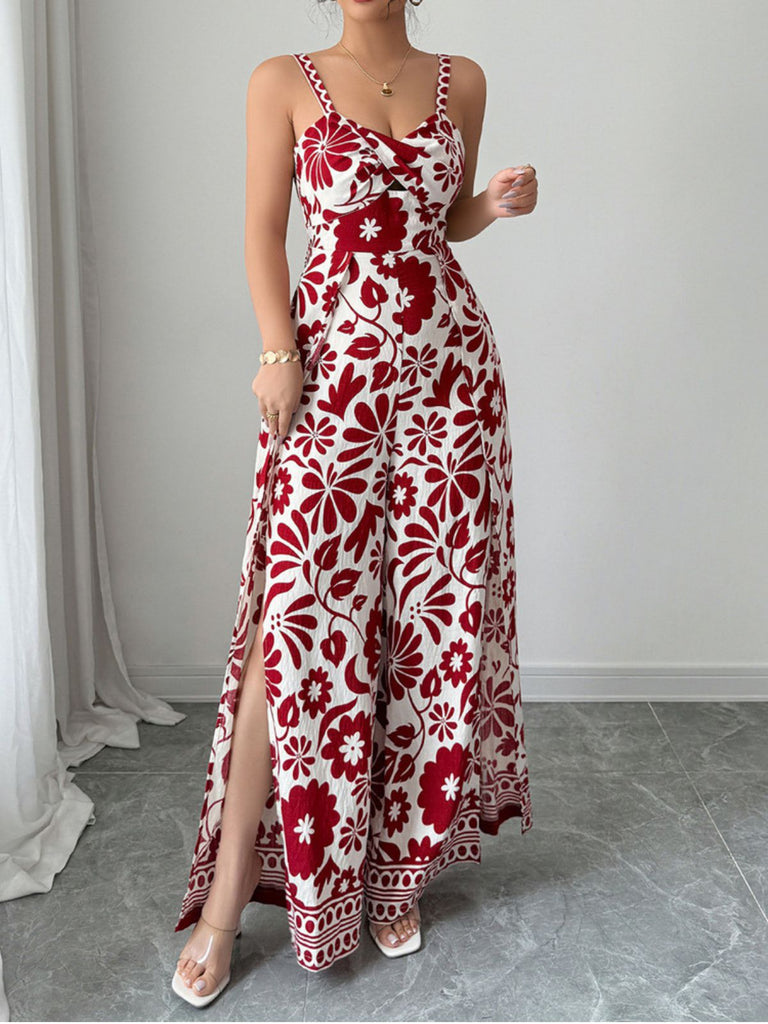 1970s Floral Boho Style Suspender Jumpsuit