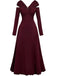 Burgundy 1940s Off-Shoulder Long Sleeve Pleated Dress