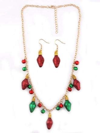 Christmas Light Bulb Bell Necklace & Earrings Set