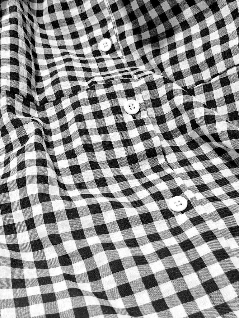 Black 1940s Plaid Puff Sleeve Long Shirt Dress