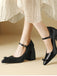 Vintage Bow Strap Point Toe Chunky Heels