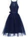 [US Warehouse] Blue 1950s Lace Belted Bow Swing Dress