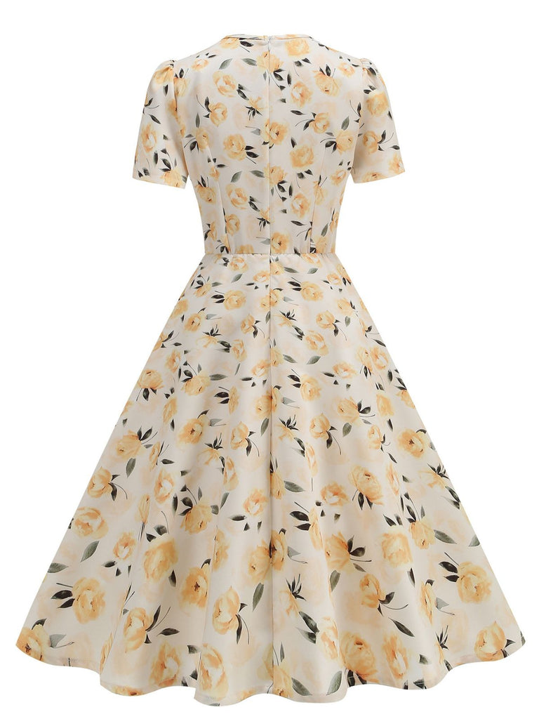 1950s Vintage Floral Swing Dress