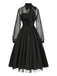 [Pre-Sale] Black 1950s Sheer Mesh Patchwork Lace-Up Dress