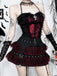 2PCS Black 1980s Gothic Steampunk Halter Cross Camisole & Mini Skirt