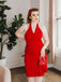 Red 1960s Solid Halter Bodycon Dress