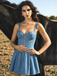 Blue 1980s Faux Denim Sweetheart Corset Strap Mini Dress