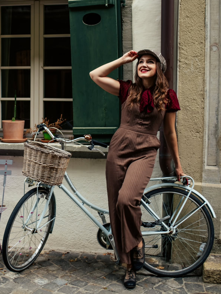 Red 1930s Mesh Patchwork Vertical Stripe Jumpsuit