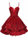 Red 1950s Sequin Deep V-Neck Lace-UP Mini Party Dress
