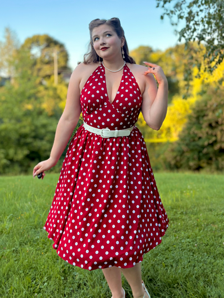 Red 1950s Polka Dot Halter Dress