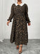 [Plus Size] 1970s Leopard Print Lapel Long Sleeve Dress