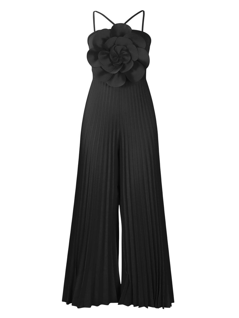 1970s Spaghetti Strap 3D Rose Solid Jumpsuit