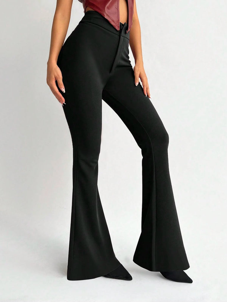 Black 1950s Solid High-Waist Flare Pants