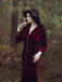 Red 1930s Velvet Pearl Lantern Sleeve Mermaid Dress