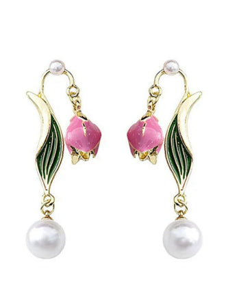 Vintage Gold Edge Tulip Pearl Earrings