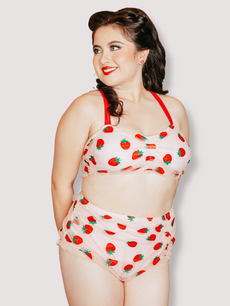 [Plus Size] 1950s Lace Strawberry Cami Tankini Set