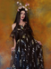 1970s Slip Floral Embroidered Mesh Slit Dress
