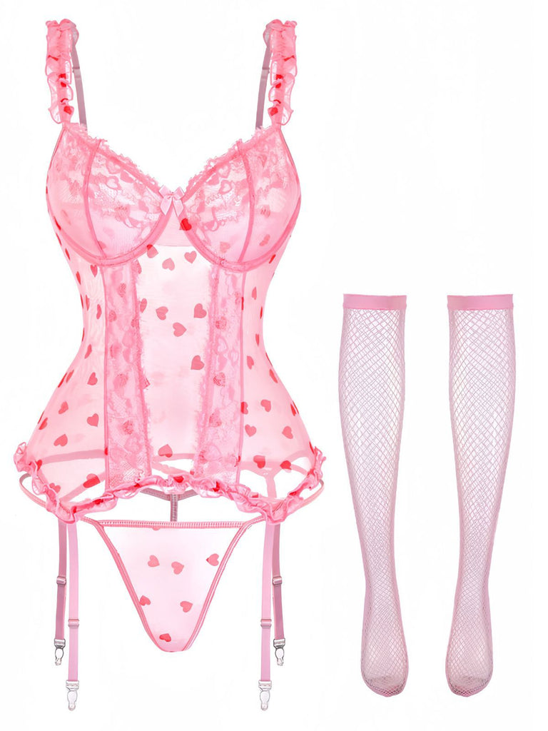 1980s Heart Lace Sheer Bodysuit Nighties