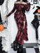 Dark Red 1980s Off Shoulder Distressed Dress