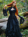 Black 1980s Gigot Sleeve Victorian Lace Dress