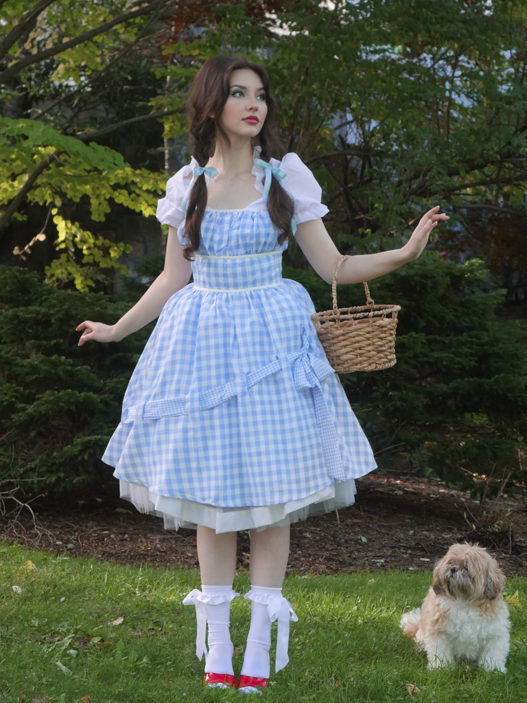 Blue 1950s Spaghetti Strap Plaids Bow Decor Dress