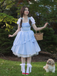 Blue 1950s Spaghetti Strap Plaids Bow Decor Dress