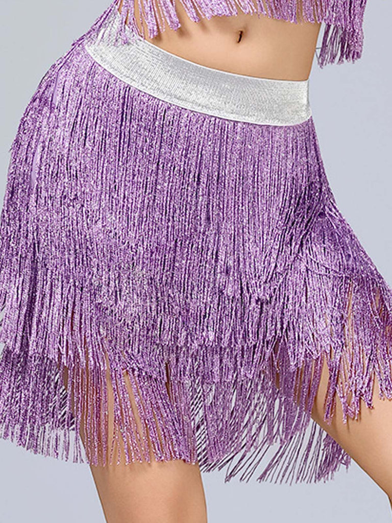 1920s Fringe Solid Elastic Waist Skirt
