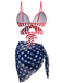 2PCS 1960s Red Striped Bikini Set & Blue Star Cover-Up