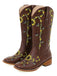 Brown Sunflower Embroidered Western Cowgirl Mid Calf Boots