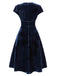 [Pre-Sale] Blue 1940s Deep V-Neck Pearl Velvet Dress