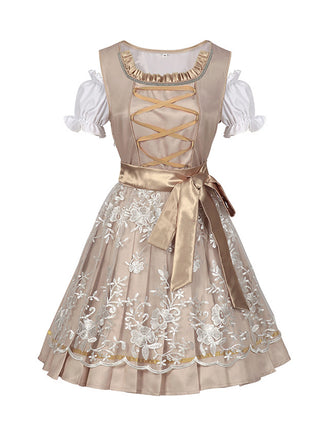 Champagne 1950s Puff Top & Floral Bow Dress
