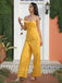 Yellow 1970s Strapless Bow Solid Jumpsuit