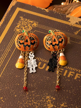 Halloween Pumpkin Skull Chain Alloy Earrings